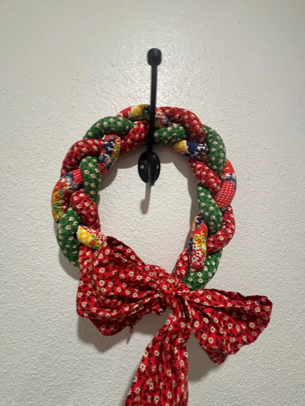 Set of Vintage Large Handmade Quilted Braided Rope Hanging Wreaths w/bow Holiday